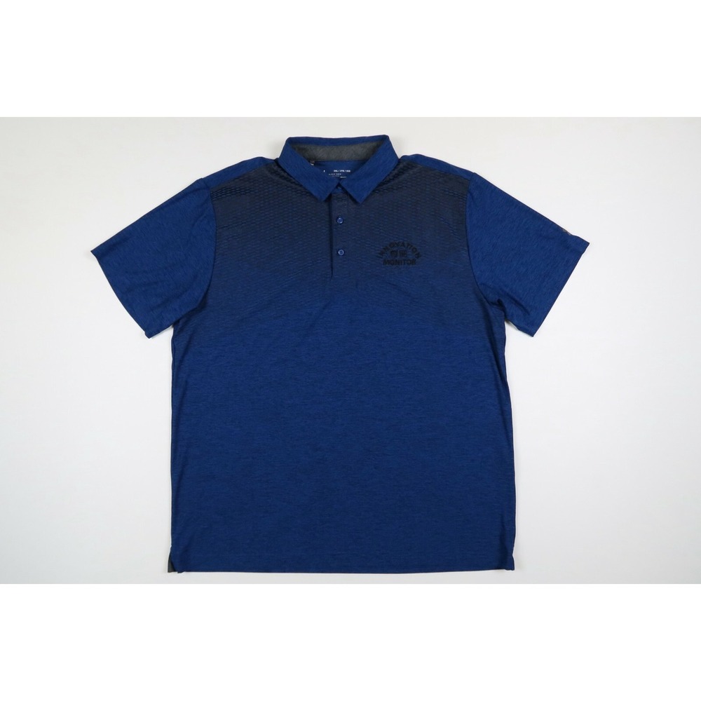 Under Armour Mens XXL Blue Geometric Golf Performance Heat Gear Loose Polo Shirt